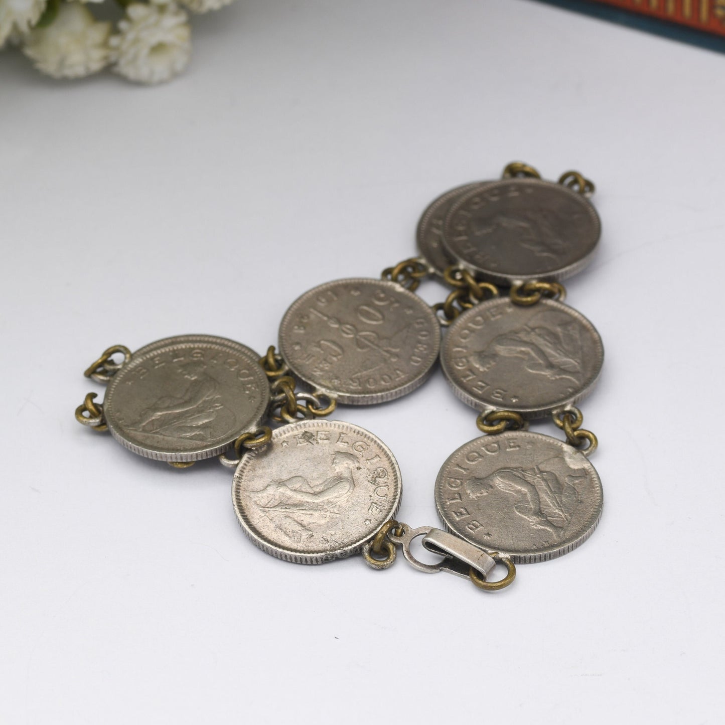 Antique Belgian Coin Bracelet 50 Centimes - 1922 to 1933 | French Text | Dutch Text