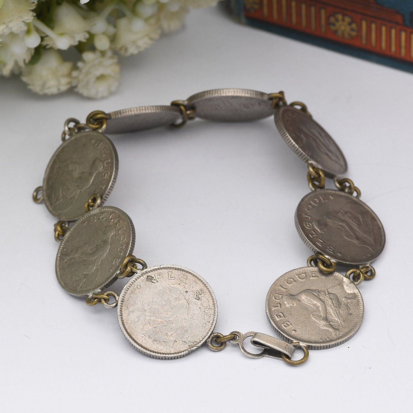 Antique Belgian Coin Bracelet 50 Centimes - 1922 to 1933 | French Text | Dutch Text