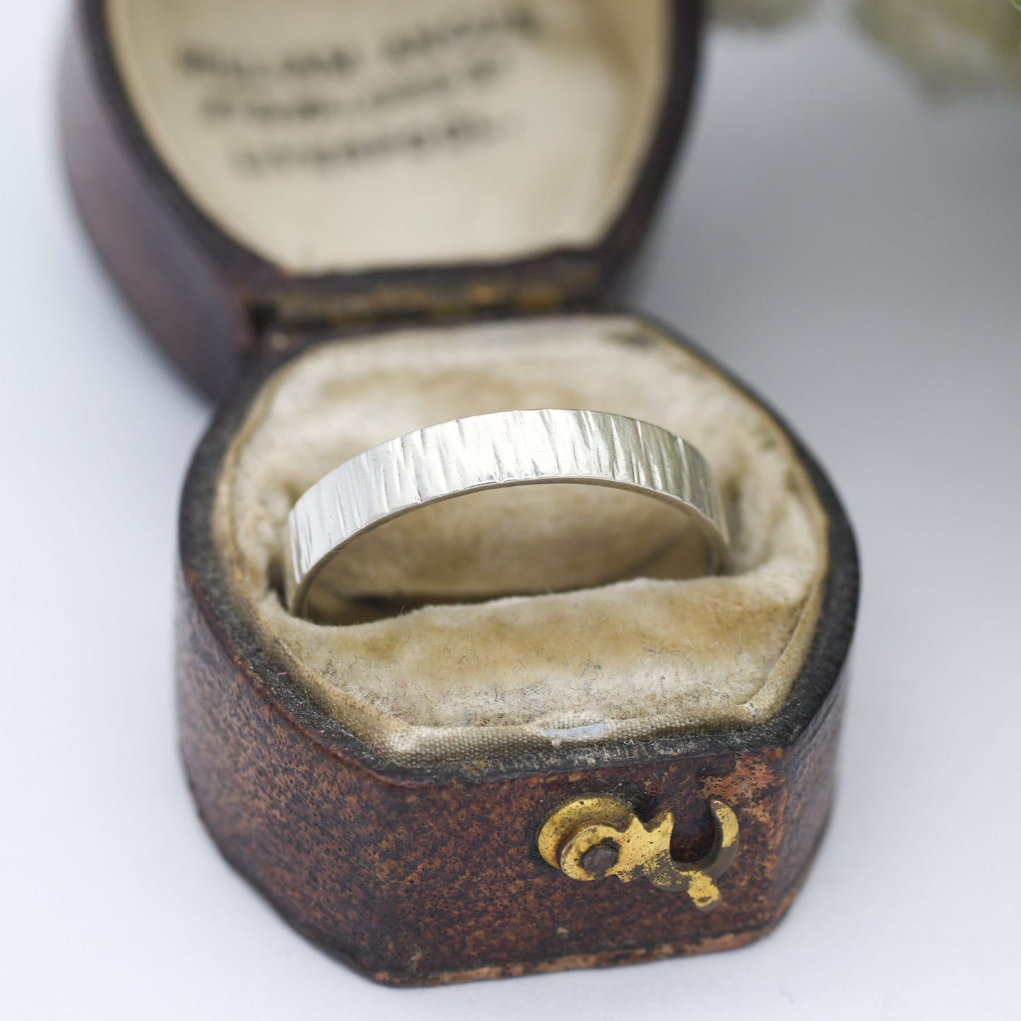 Vintage Sterling Silver Bark Textured Band Ring 1970 - Minimalist Mid-Century | UK Size - Q | US Size - 8 1/4