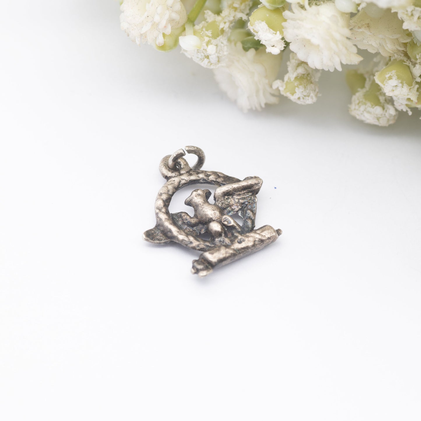 Vintage Silver Eagle in Wreath Charm Pendant - SPQR Ancient Roman Symbol of the Senate | USA American Eagle