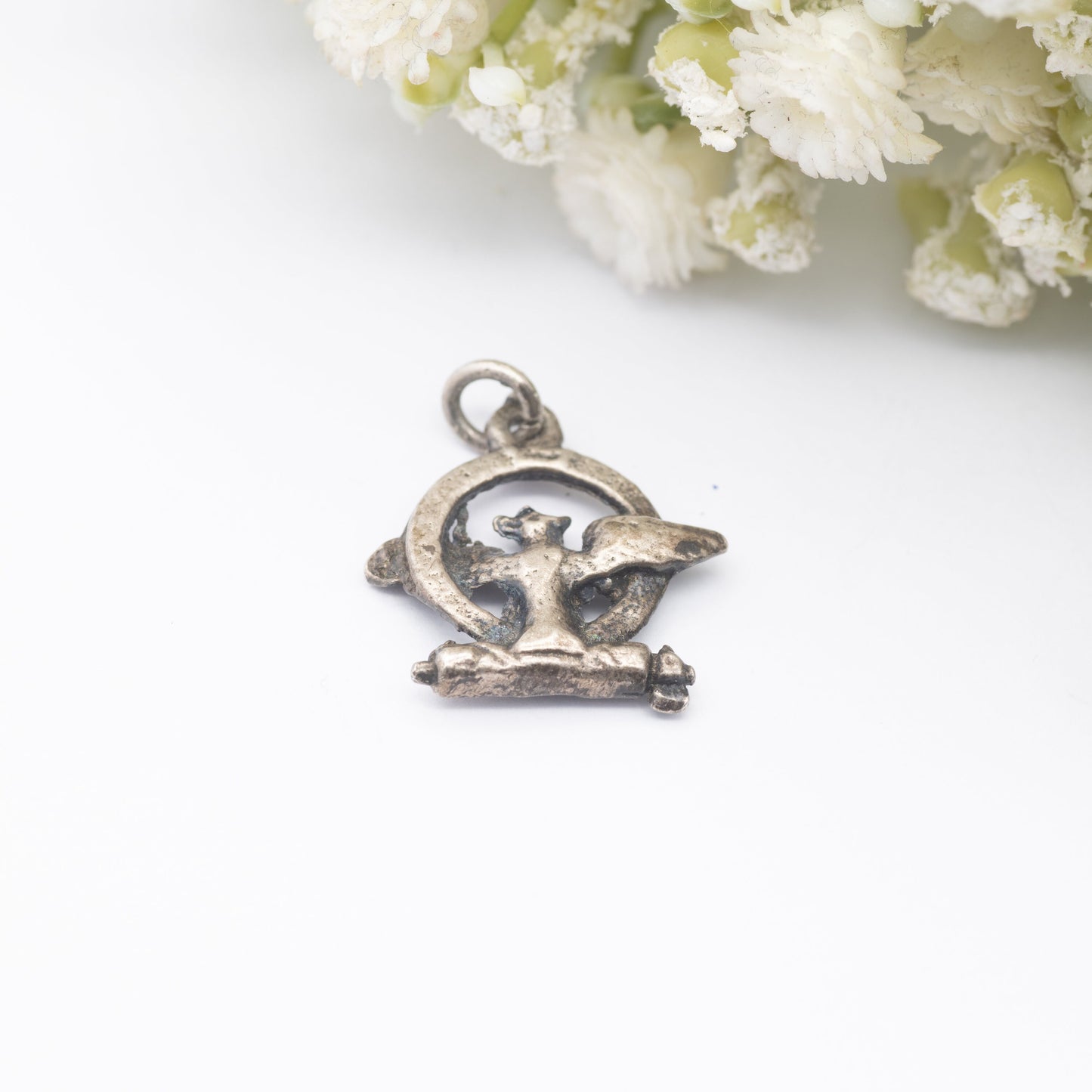 Vintage Silver Eagle in Wreath Charm Pendant - SPQR Ancient Roman Symbol of the Senate | USA American Eagle