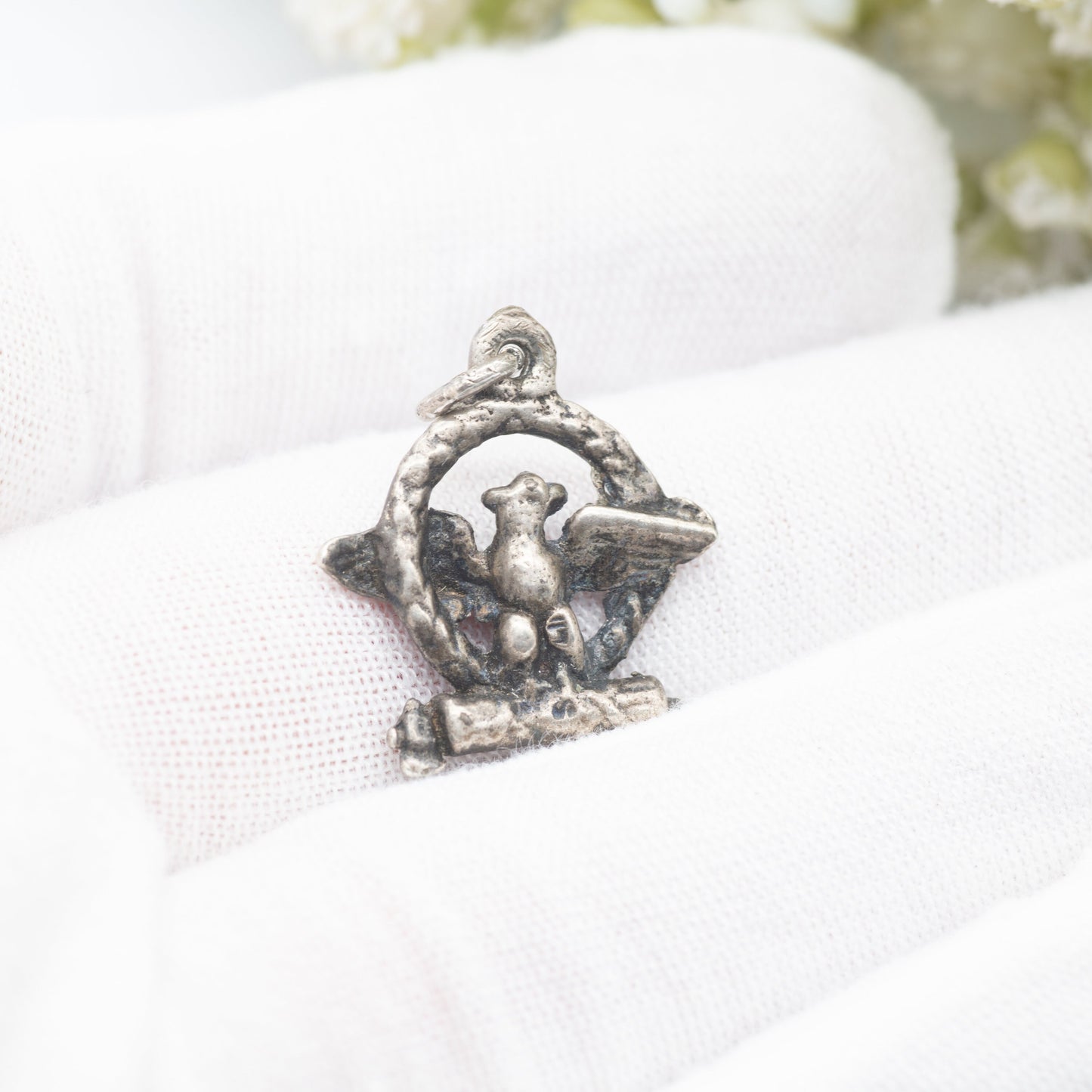 Vintage Silver Eagle in Wreath Charm Pendant - SPQR Ancient Roman Symbol of the Senate | USA American Eagle