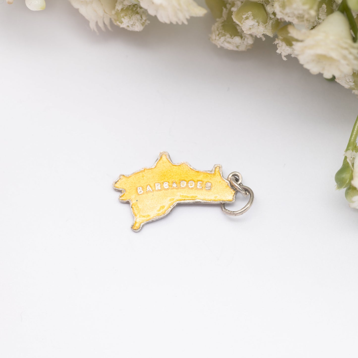 Vintage Sterling Silver Barbados TLM Enamel Souvenir Charm Pendant - Caribbean Island Map | Tourist Charm | Scrap Book | Charm Bracelet