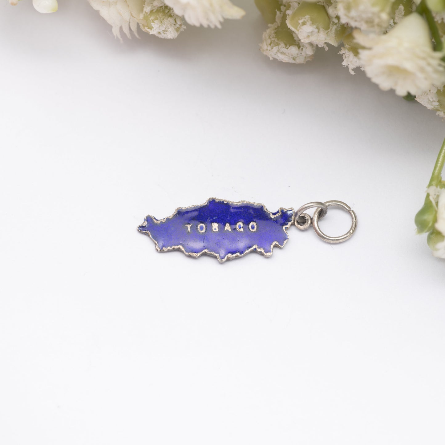 Vintage Sterling Silver Tobago TLM Enamel Souvenir Charm Pendant - Caribbean Island Map | Tourist Charm | Scrap Book | Charm Bracelet