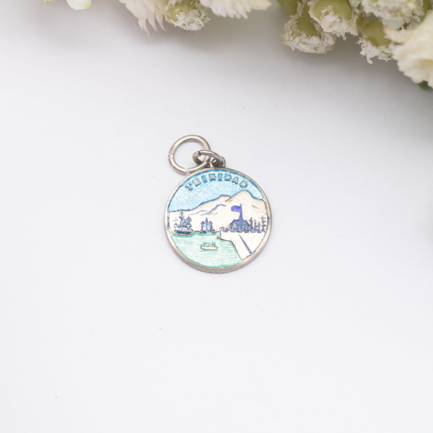 Vintage Sterling Silver Trinidad TLM Enamel Souvenir Charm Pendant - Caribbean Island | Tourist Charm | Scrap Book | Charm Bracelet