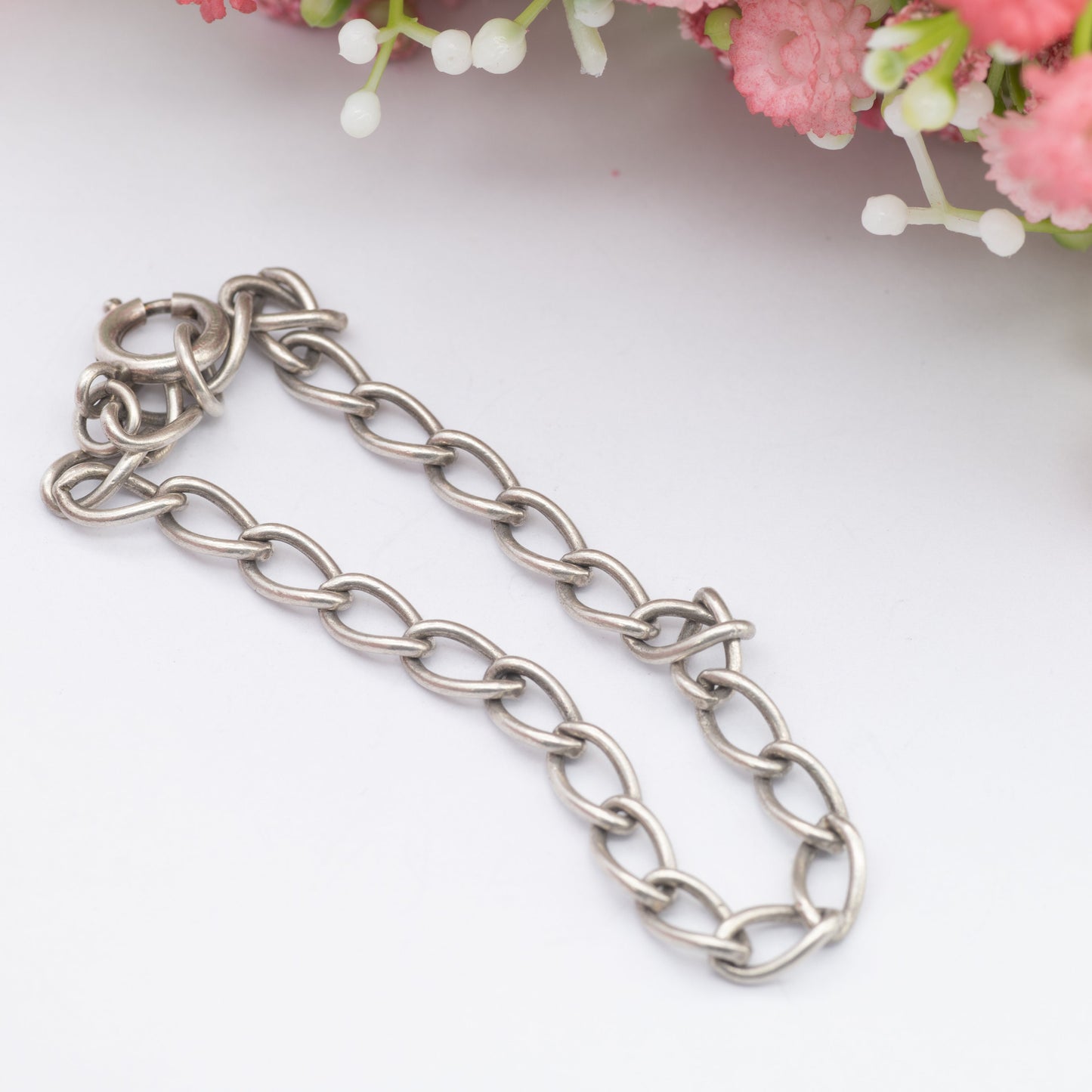 Vintage Sterling Silver Chain Bracelet - Oval Curb Links | Charm Bracelet