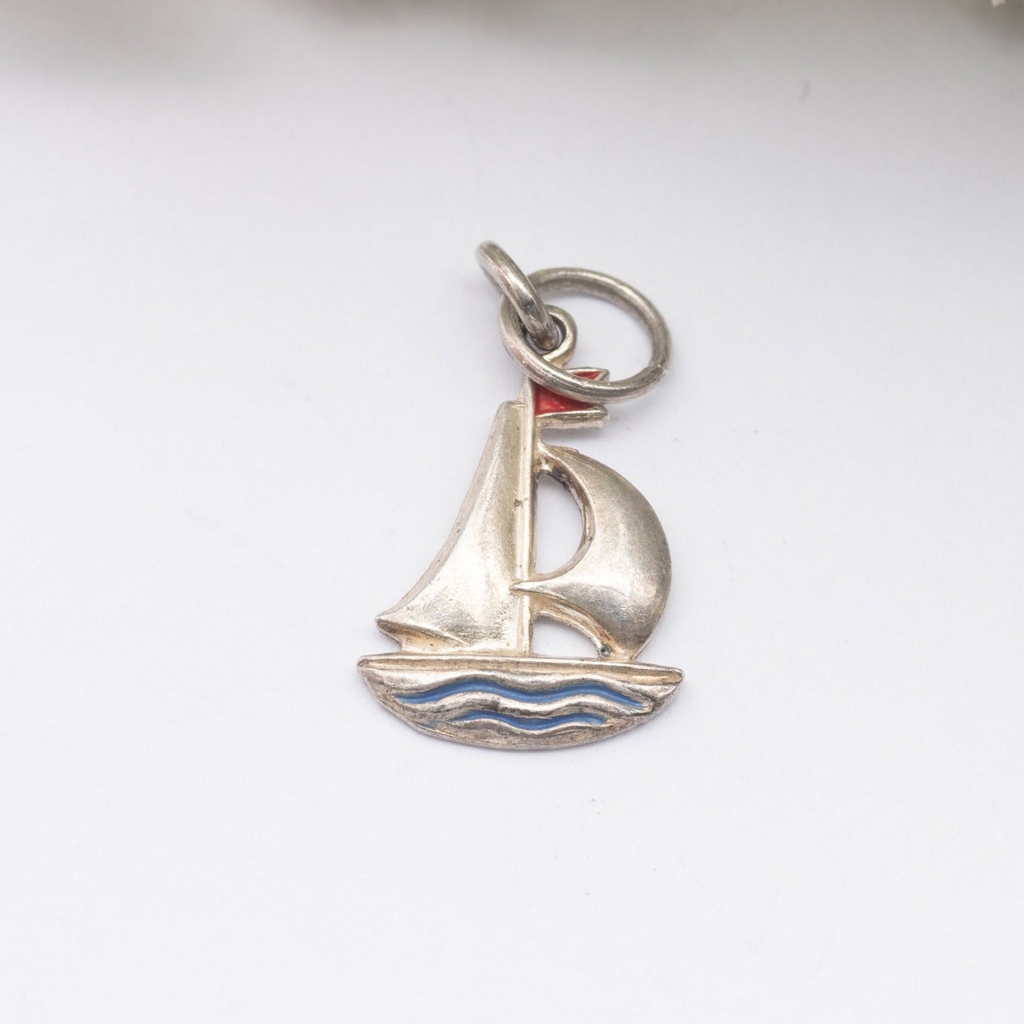 Vintage Sterling Silver TLM Sailing Ship Enamel Charm Pendant - Cute Collectable Boat Charm for Bracelet