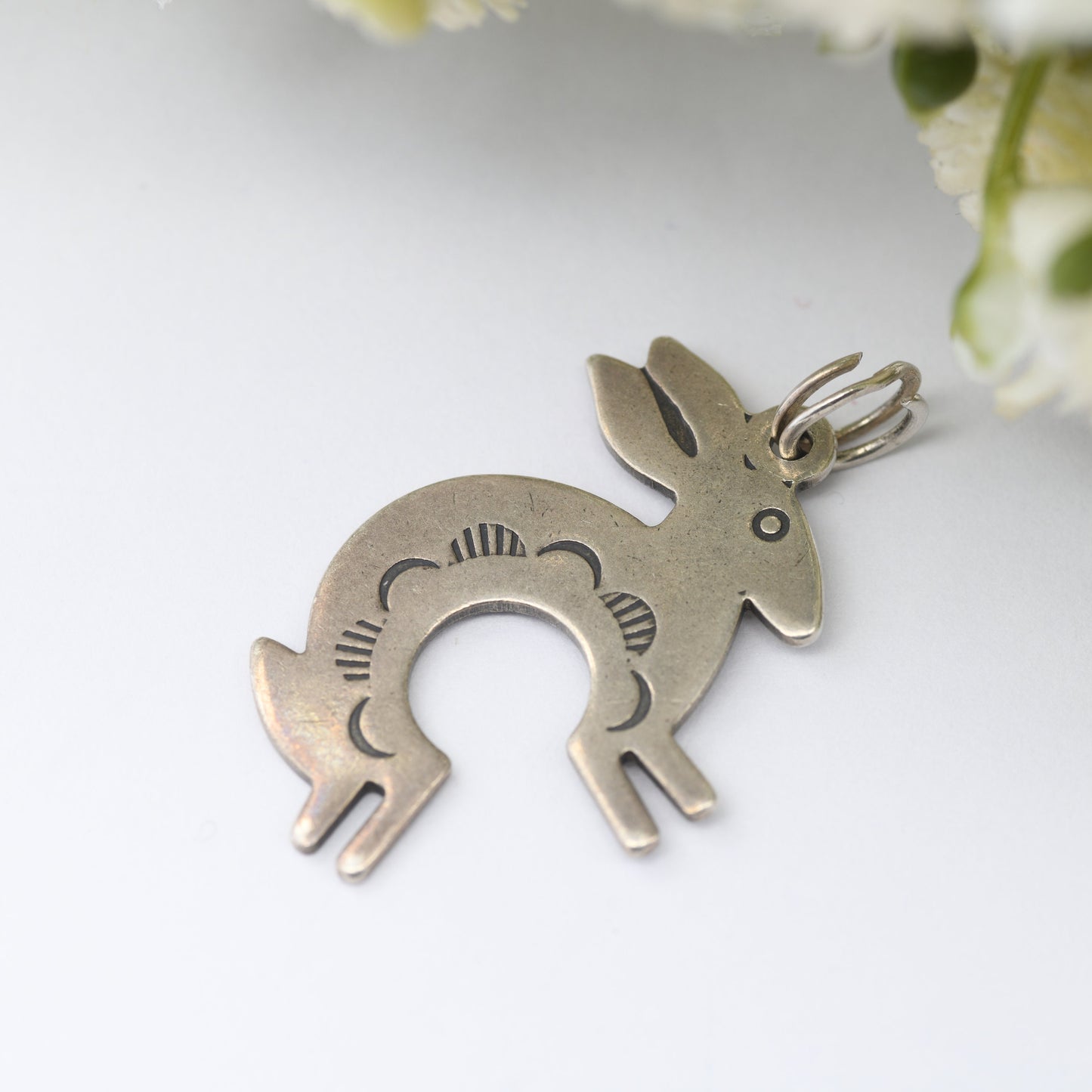 Vintage Silver Navajo Rabbit Charm Pendant - Leaping Rabbit Symbol of Fertility Abundance