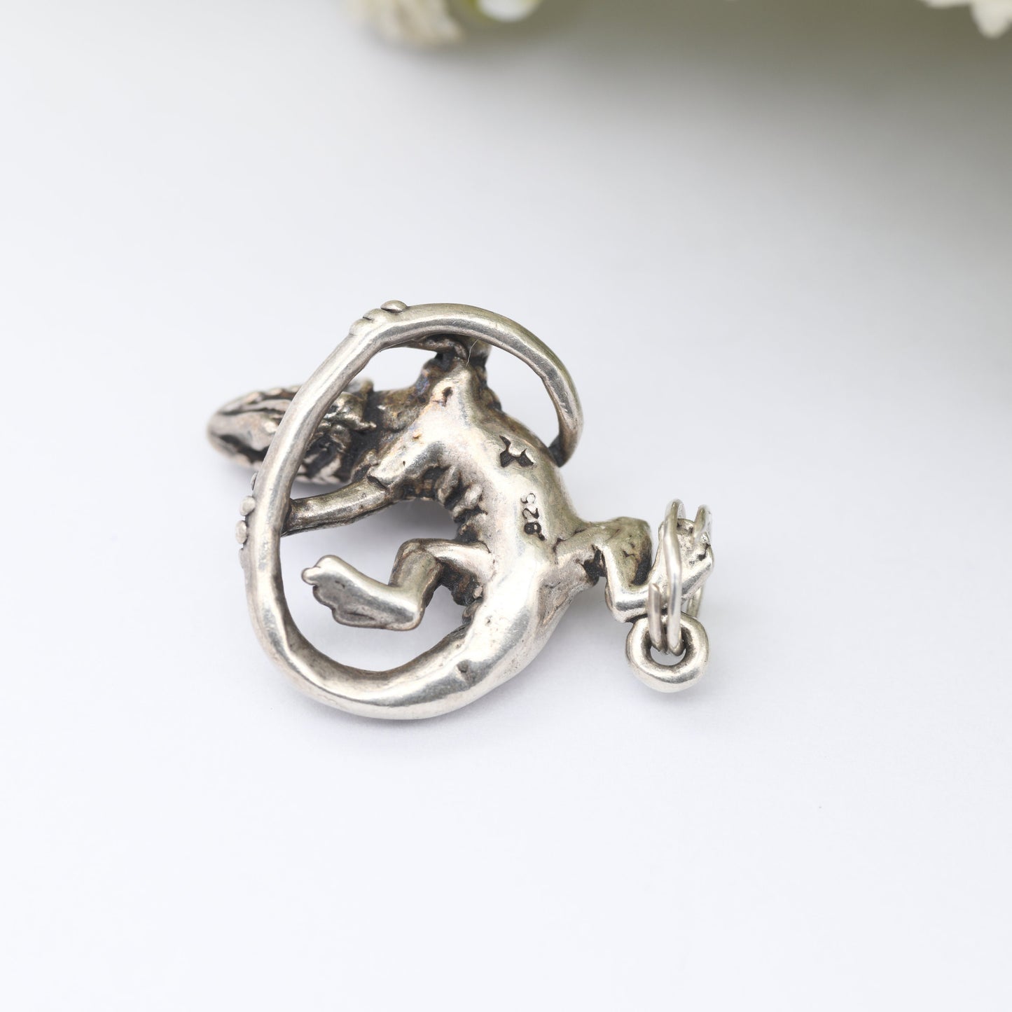 Vintage Navajo Sterling Silver Iguana Lizard Charm Pendant - Signed with Shop Mark | Curled Chameleon Bearded Dragon | Realistic Animal