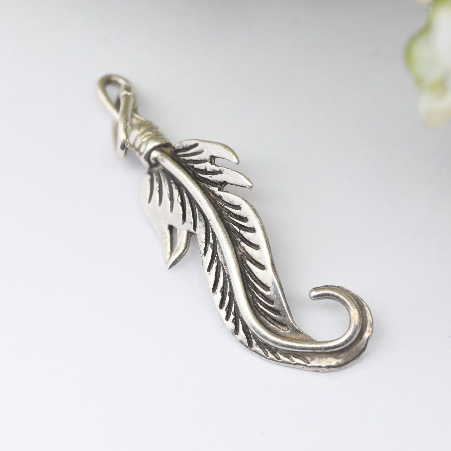 Vintage Navajo Silver Feather Charm Pendant - Spiritual Symbol of Power and Freedom | Twisted Bird's Feather