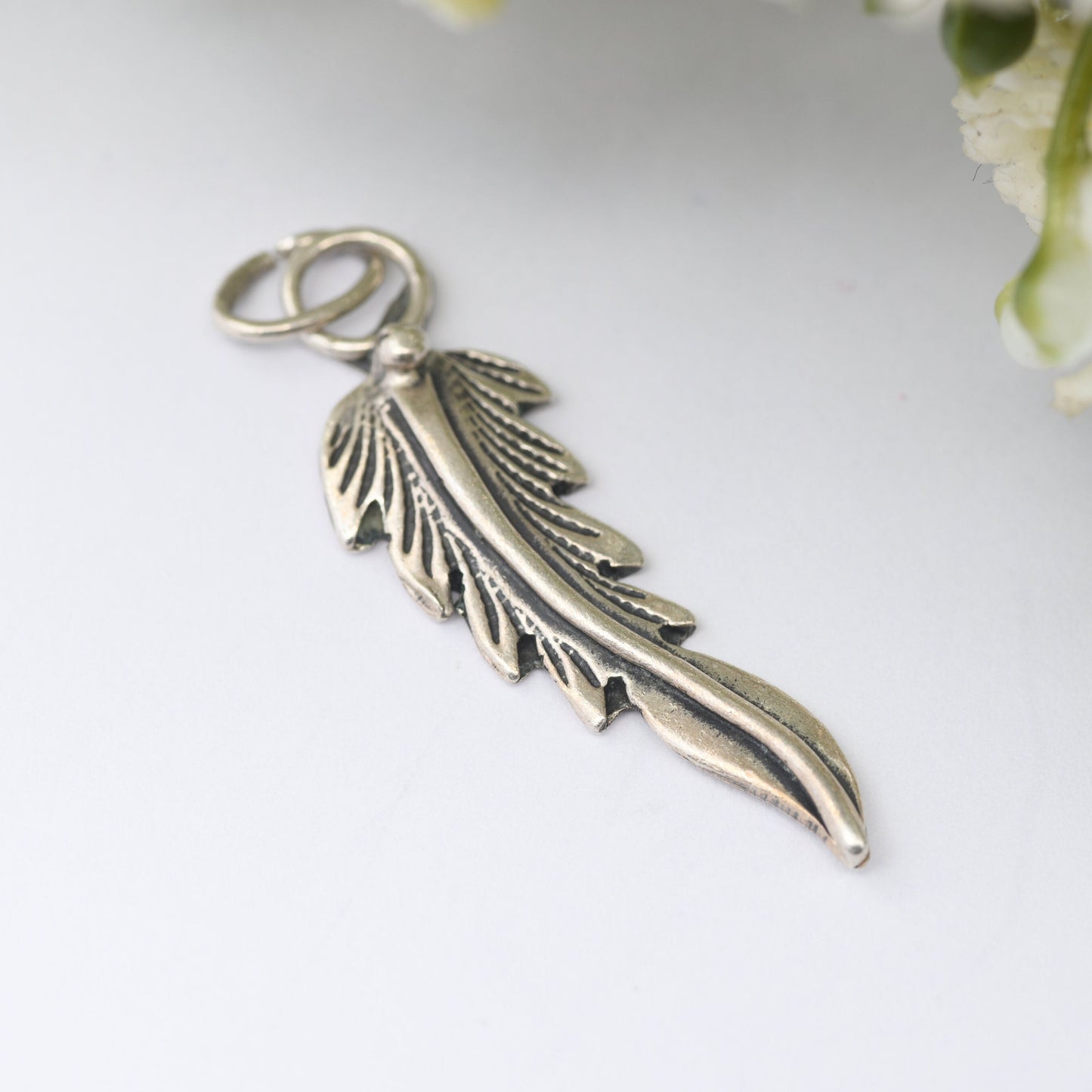 Vintage Navajo Silver Feather Charm Pendant - Spiritual Symbol of Power and Freedom