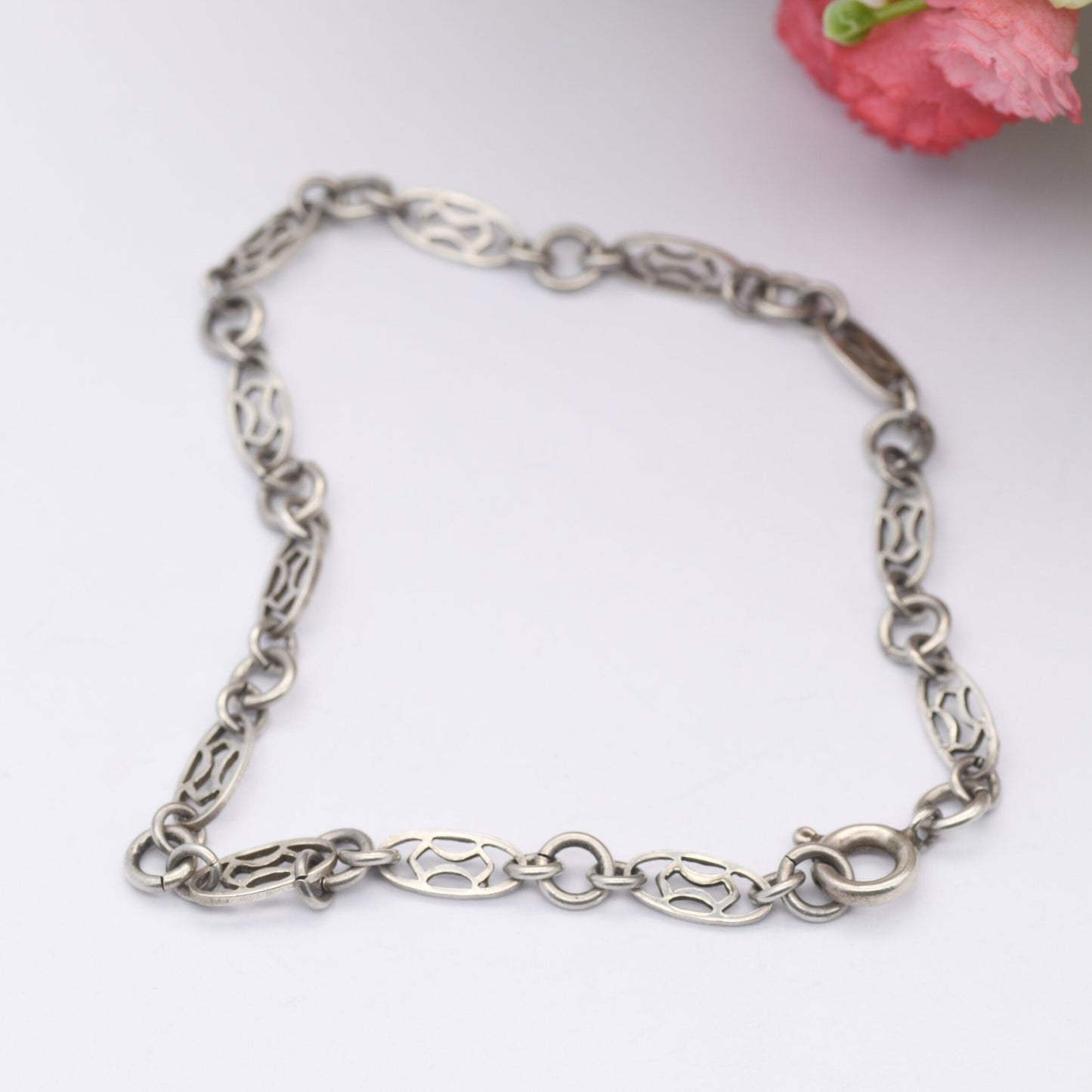 Vintage Silver Chain Bracelet - Openwork Oval Links