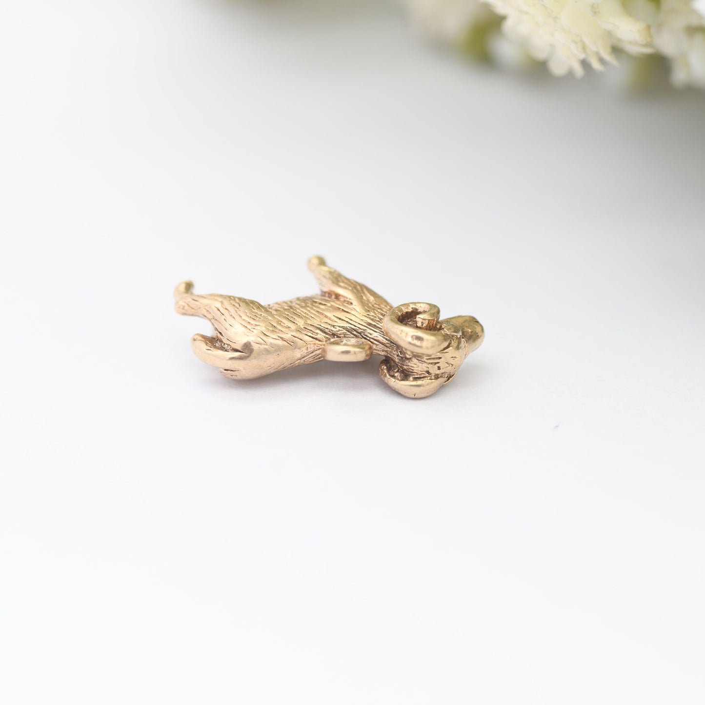 Vintage 9ct Gold Ram Charm Pendant with Curved Horns - Animal Nature Lover Gift
