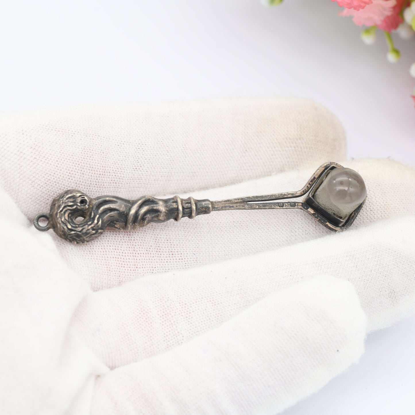 Antique Sterling Silver Victorian Stanhope Magnifying Glass Viewer 1896 by Adie and Lovekin ALLD - With Ornate Heron Stork Bird Handle
