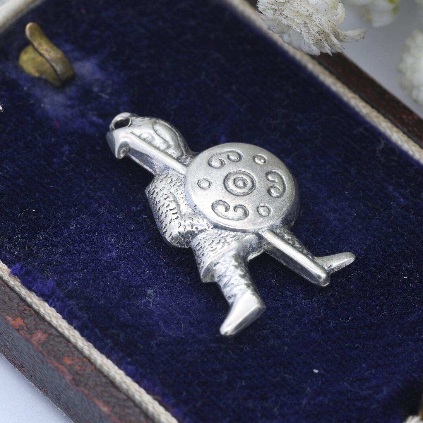 Vintage Silver Celtic Knight Charm Pendant - Viking Warrior | Puffed Silver | Fighting Man with Spear and Shield