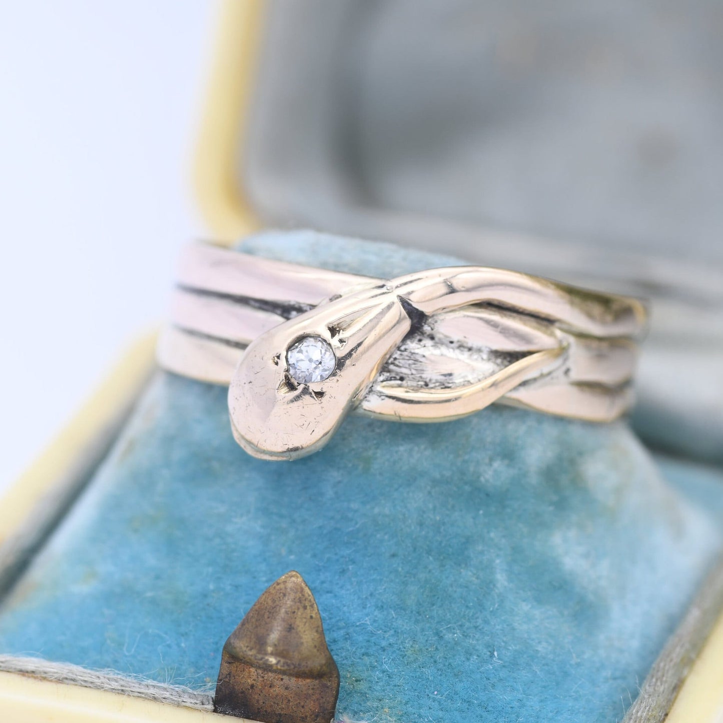 Antique 18ct Gold Diamond Snake Ring - Victorian Coiled Snake Band | Unusual Unisex Engagement | UK Size - T | US Size - 9 3/4