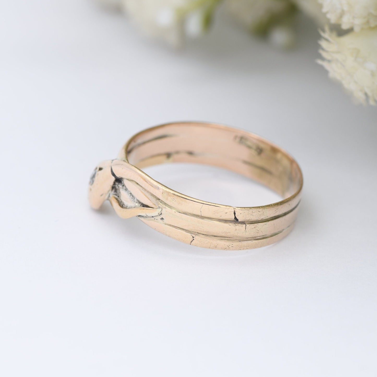 Antique 18ct Gold Diamond Snake Ring - Victorian Coiled Snake Band | Unusual Unisex Engagement | UK Size - T | US Size - 9 3/4