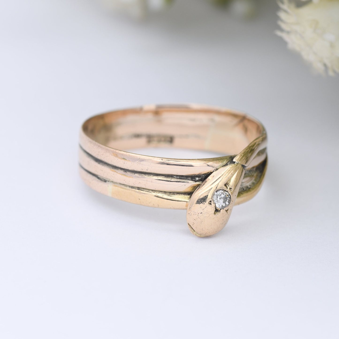 Antique 18ct Gold Diamond Snake Ring - Victorian Coiled Snake Band | Unusual Unisex Engagement | UK Size - T | US Size - 9 3/4