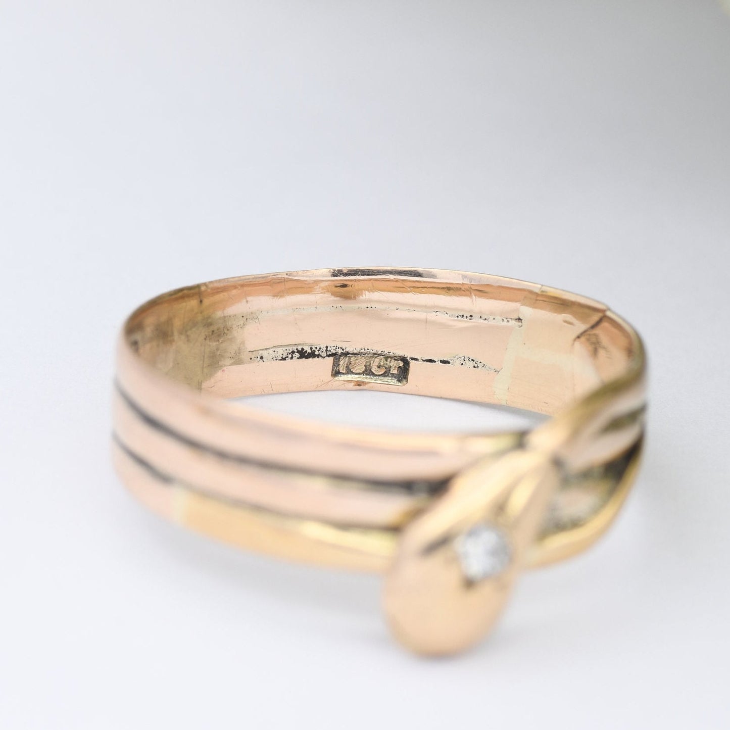 Antique 18ct Gold Diamond Snake Ring - Victorian Coiled Snake Band | Unusual Unisex Engagement | UK Size - T | US Size - 9 3/4
