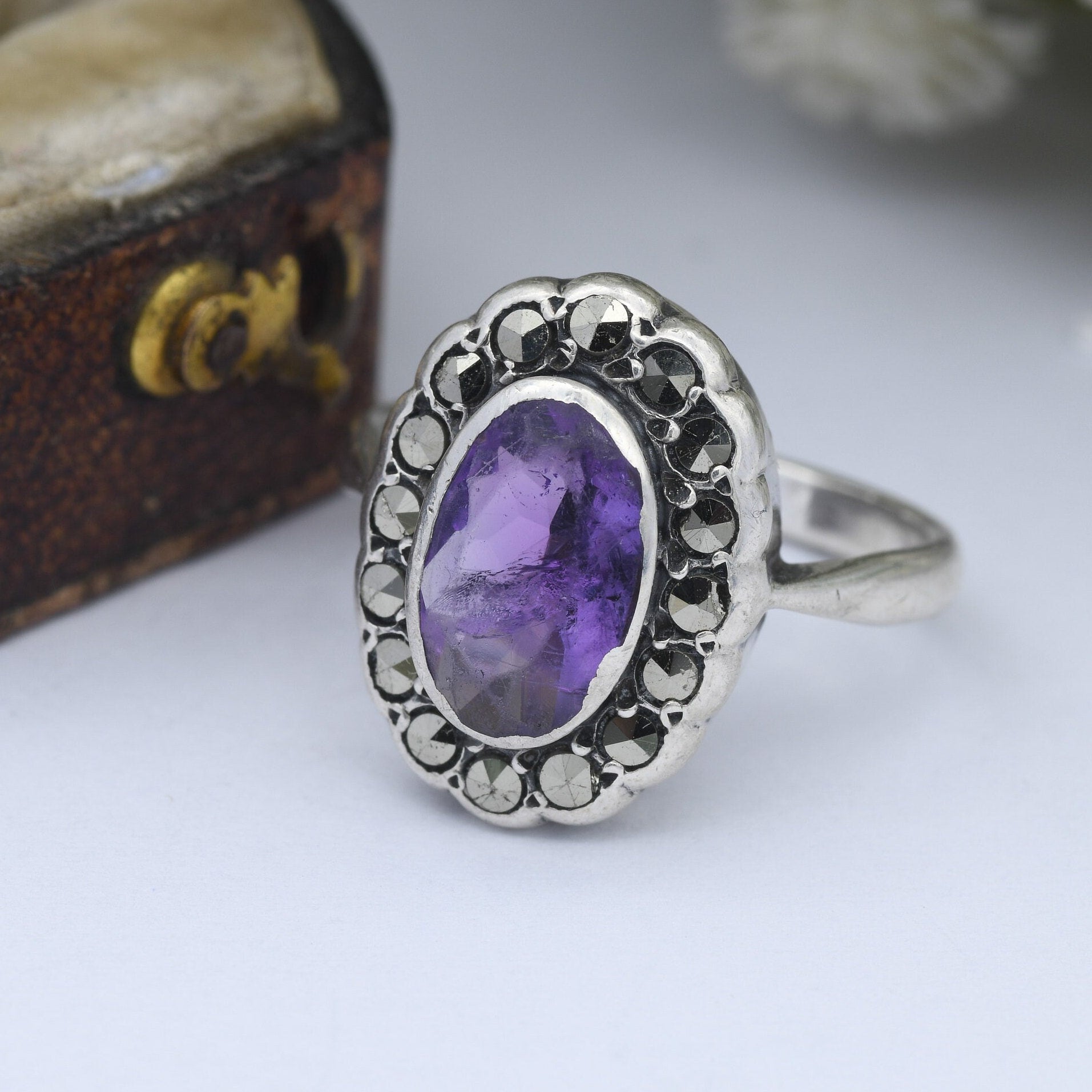 Sterling Silver Amethyst shops Art Deco Ring Purple Size 5