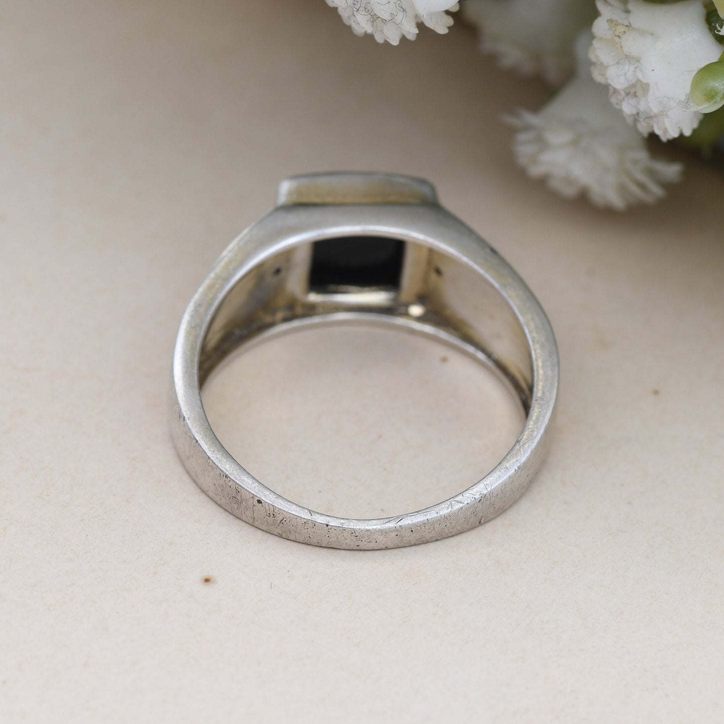 Vintage Sterling Silver Onyx & Black Diamond Signet Ring - Chunky Large Unisex Jewellery | UK Size - T | US Size - 9 1/2