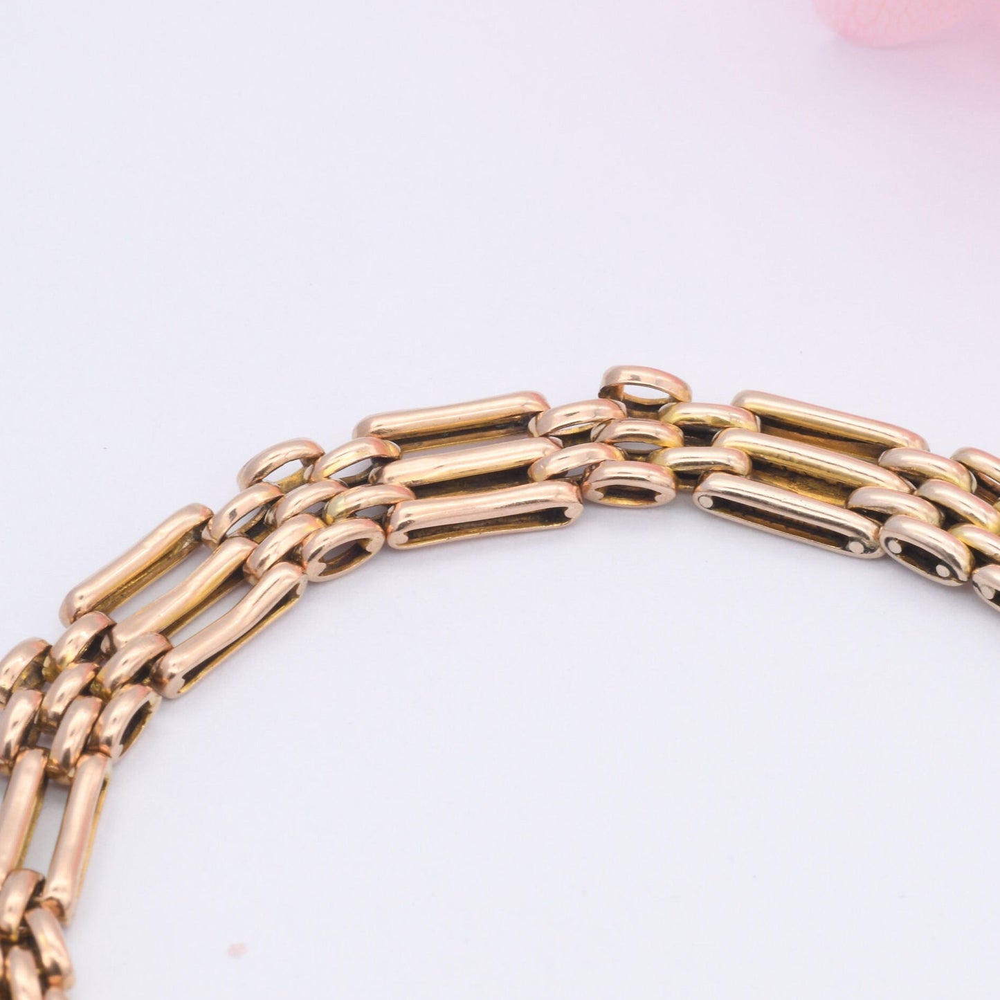 Vintage 9ct Gold Heart Padlock Clasp Gate Link Chain Bracelet with Safety Chain