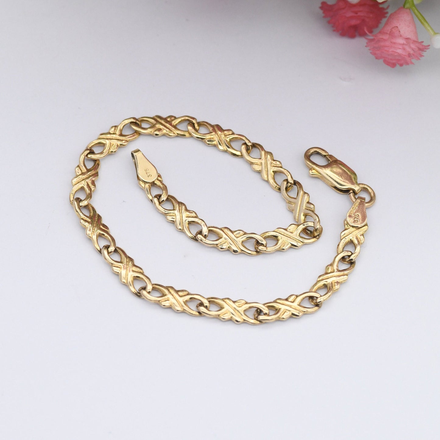 Vintage 9ct Gold Fancy Figure of Eight Link Chain Bracelet 1991 - Symbol 8 | Made in Italy