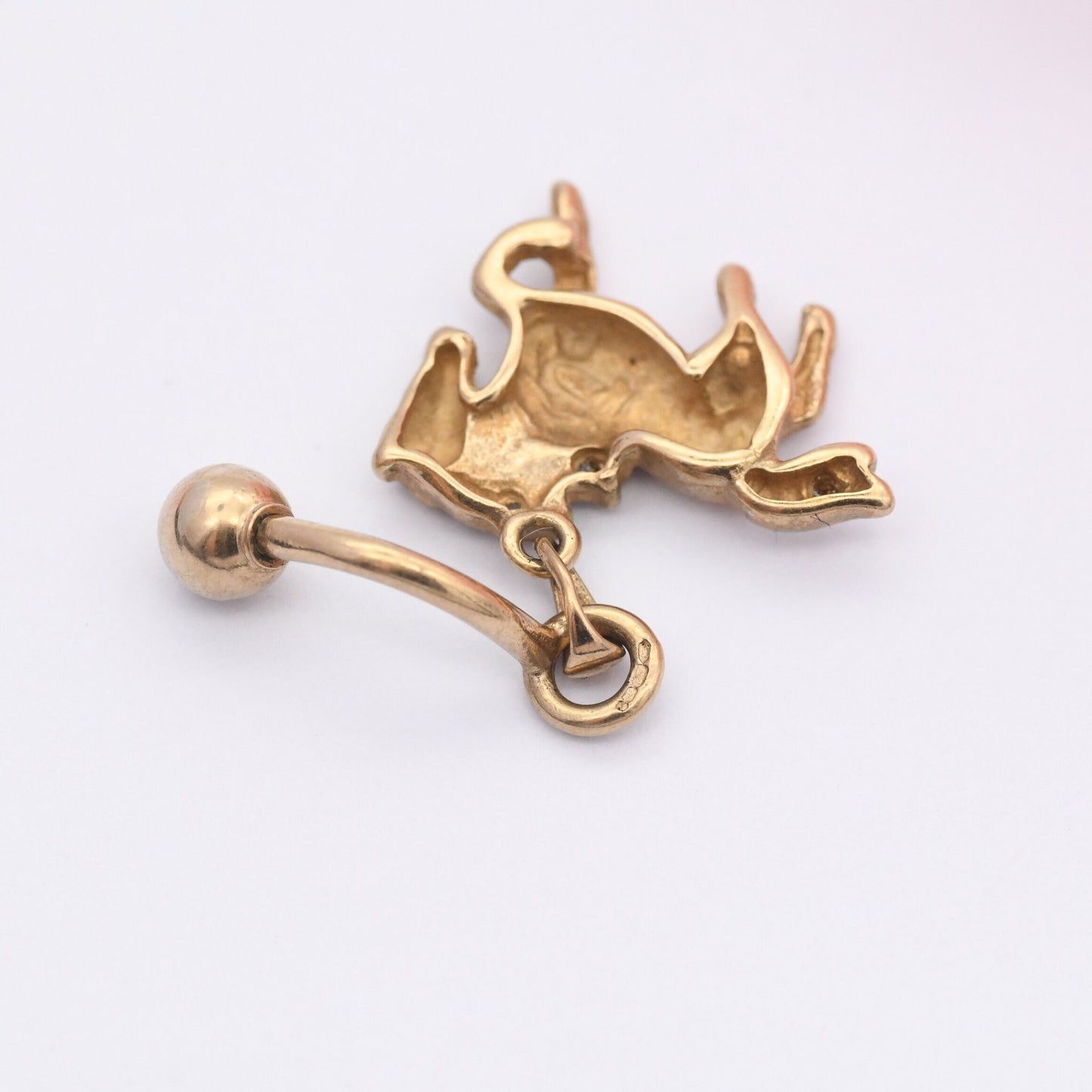 Vintage 9ct Gold Horse Belly Bar with Sparkly Diamante - Belly Button Piercing Jewellery | Hallmarked Solid Gold