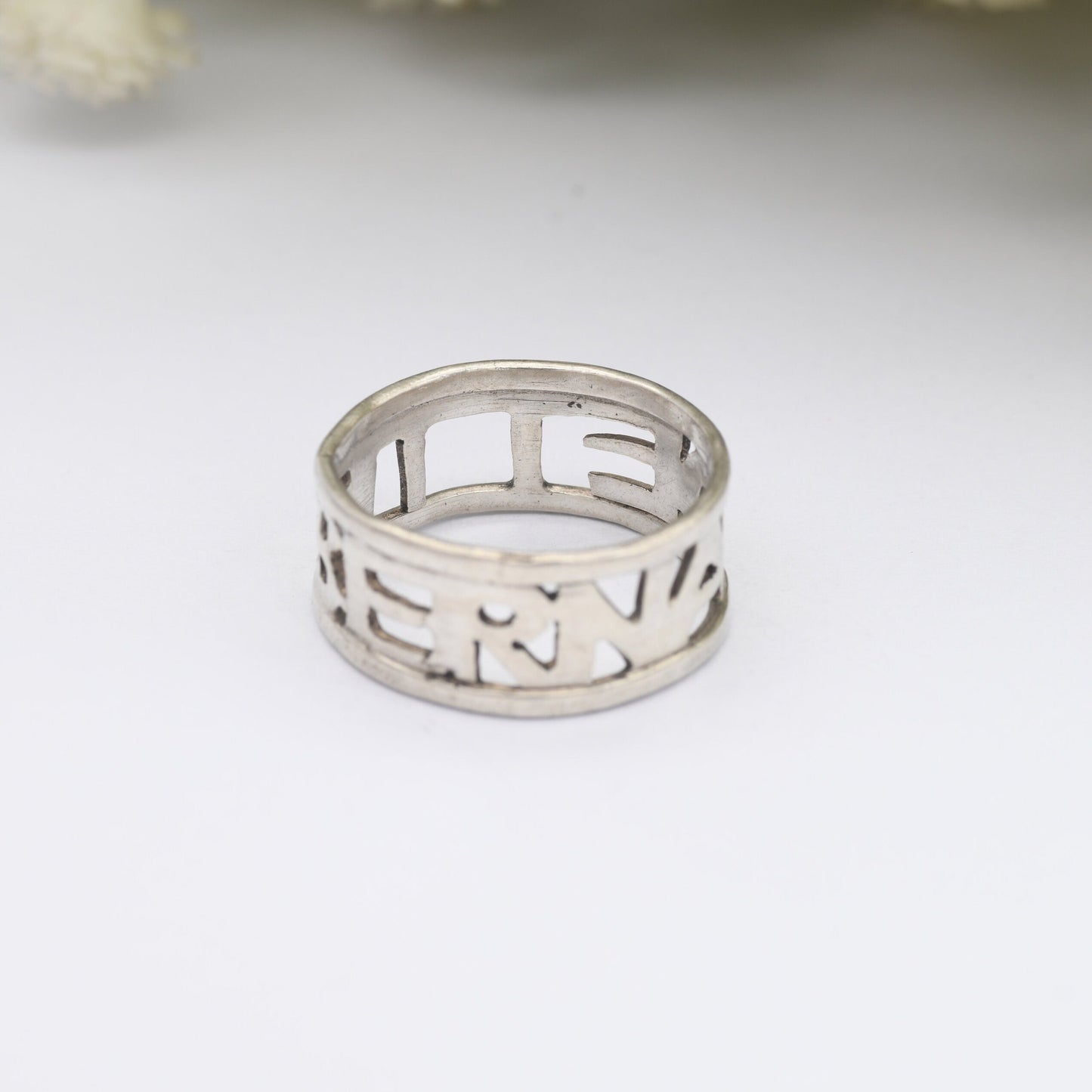Vintage Sterling Silver Cut Out Name Band Ring Bernadette