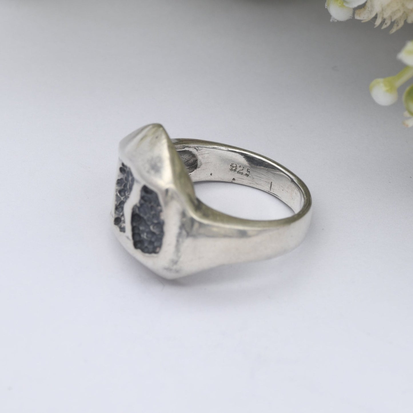Vintage Chunky Sterling Silver Ring with Pitted Textured Crater Design