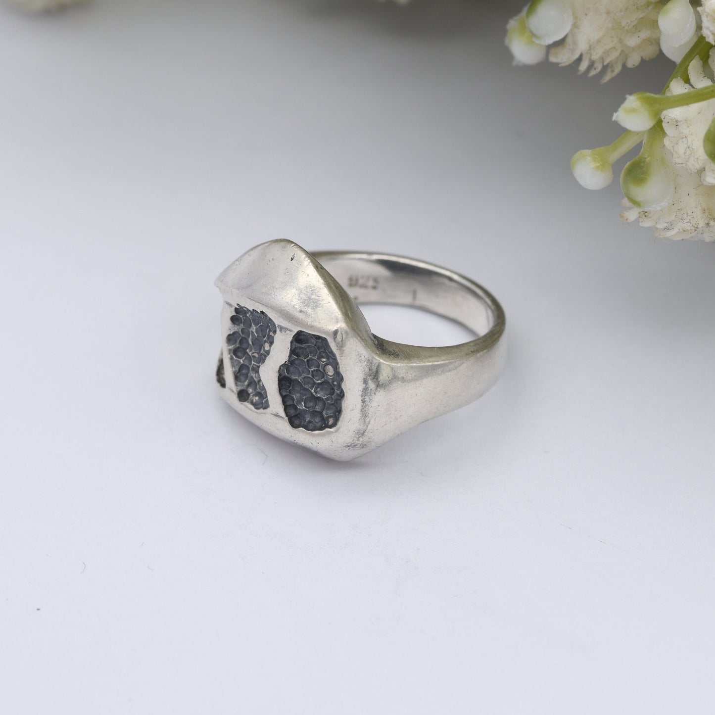 Vintage Chunky Sterling Silver Ring with Pitted Textured Crater Design