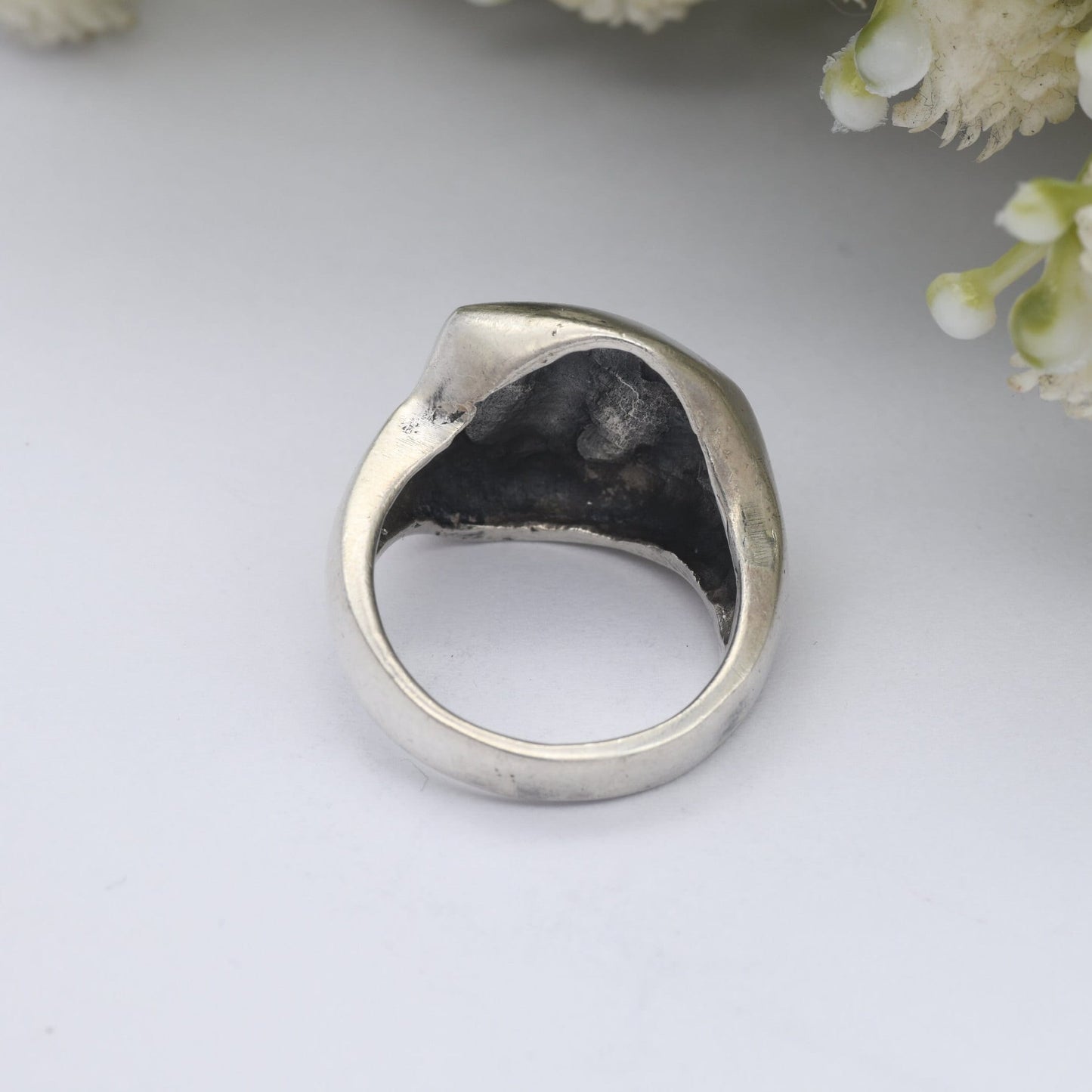 Vintage Chunky Sterling Silver Ring with Pitted Textured Crater Design