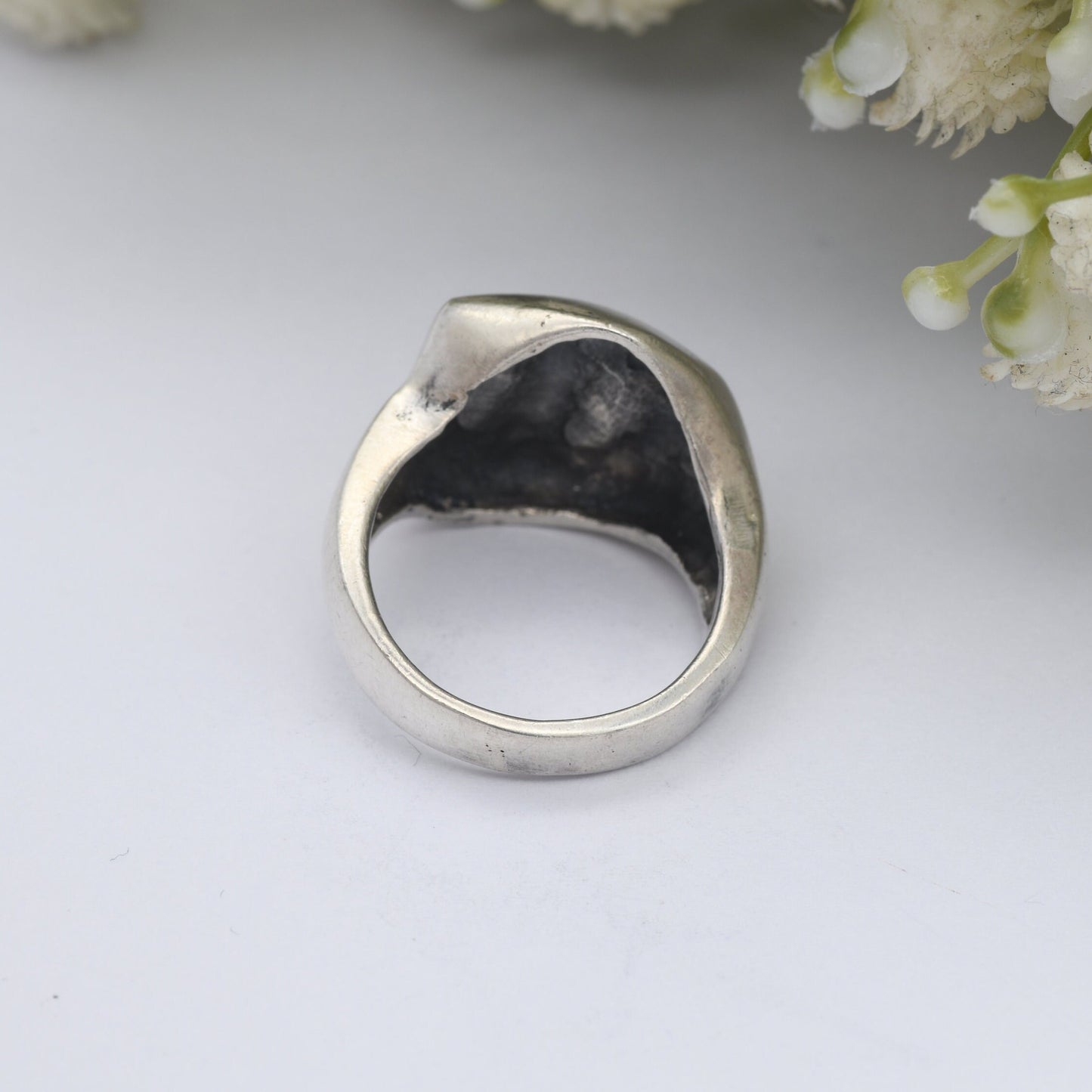 Vintage Chunky Sterling Silver Ring with Pitted Textured Crater Design