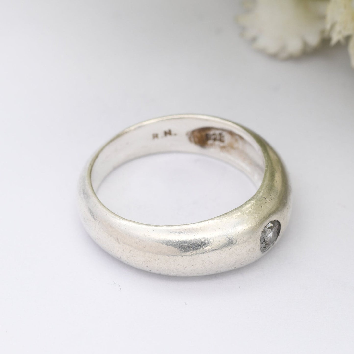 Vintage Sterling Silver Glass Stone Solitaire Ring