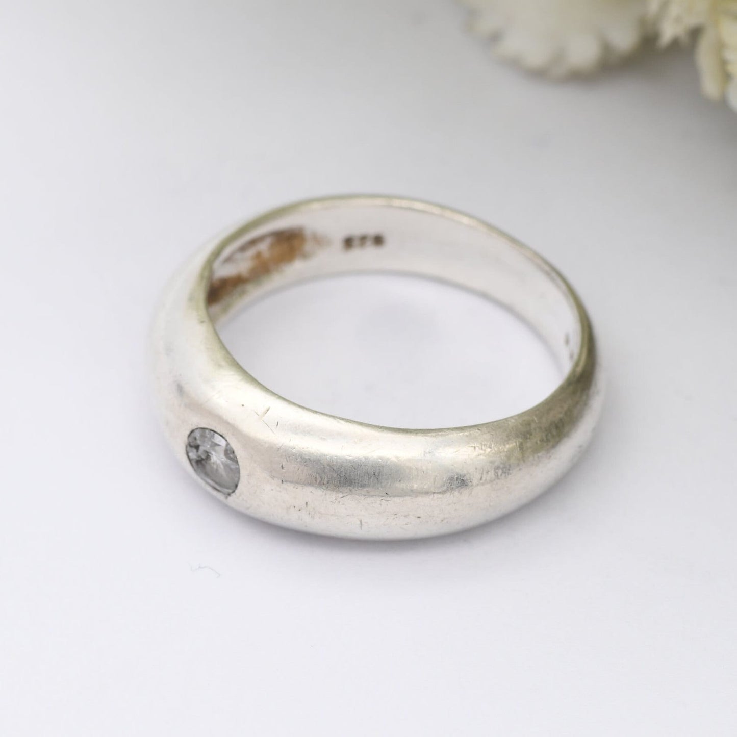 Vintage Sterling Silver Glass Stone Solitaire Ring