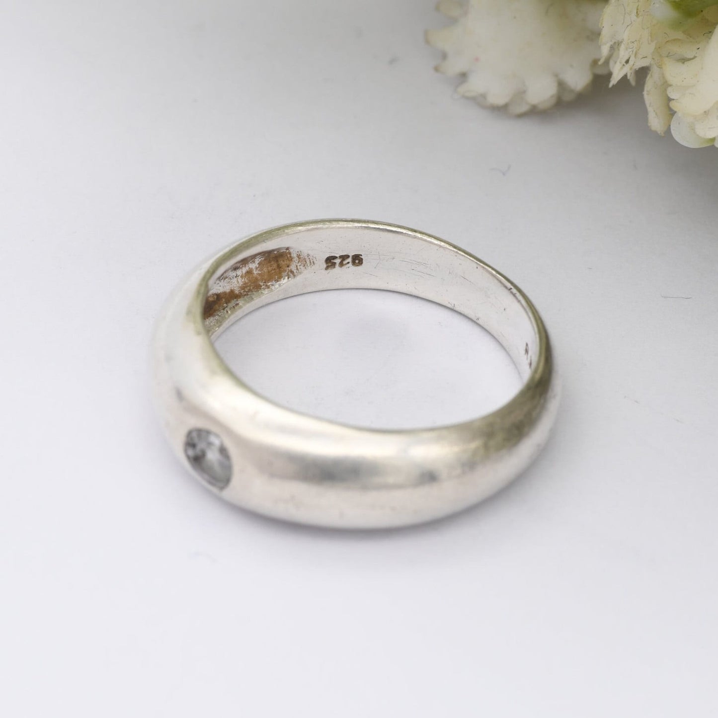 Vintage Sterling Silver Glass Stone Solitaire Ring