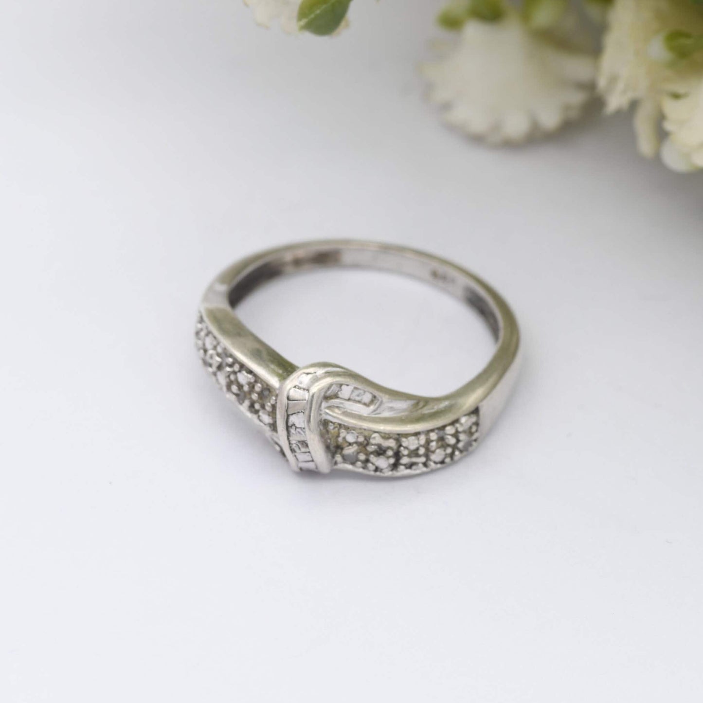 Vintage Sterling Silver Diamond Chip Ring