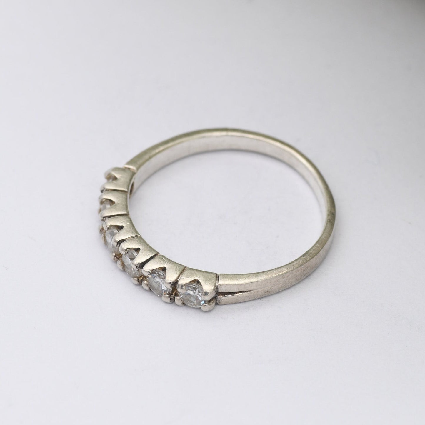 Vintage Sterling Silver CZ Ring with Band of 6 Clear Stones