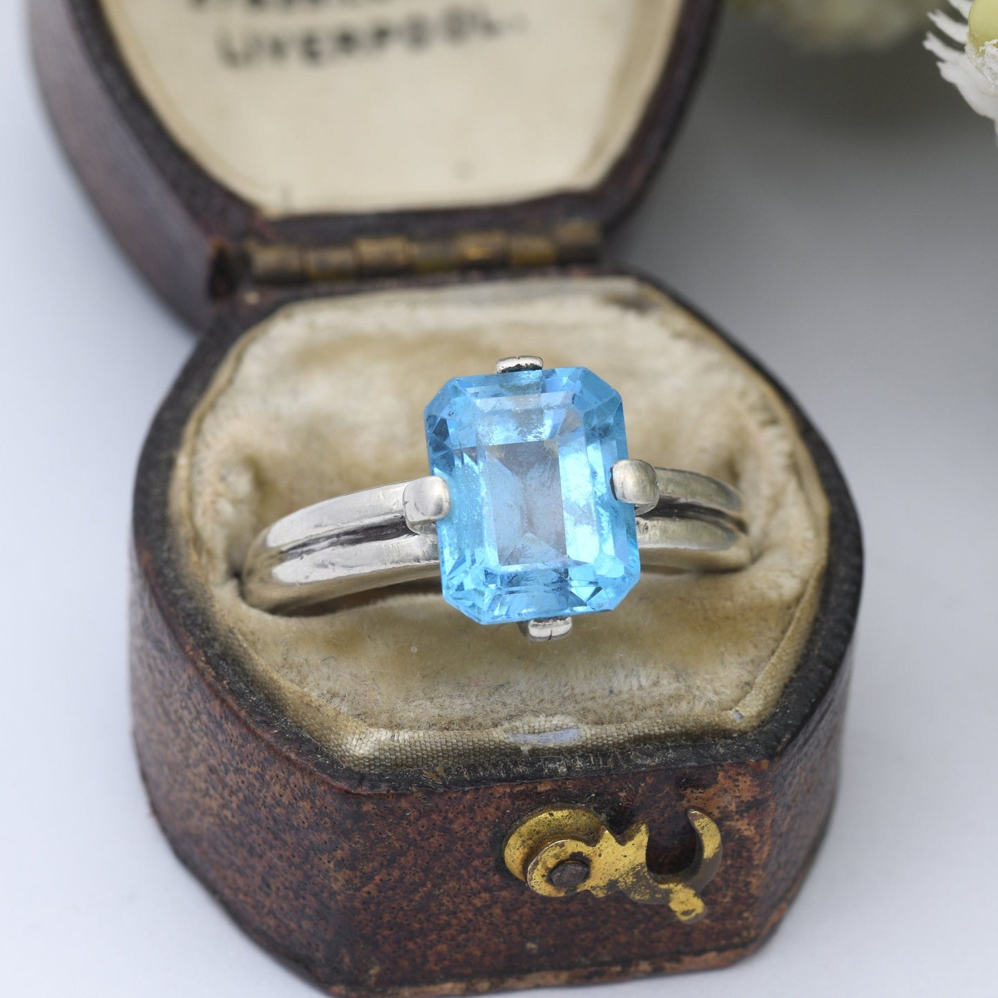 Sterling Silver Blue Stone Square Solitaire Ring