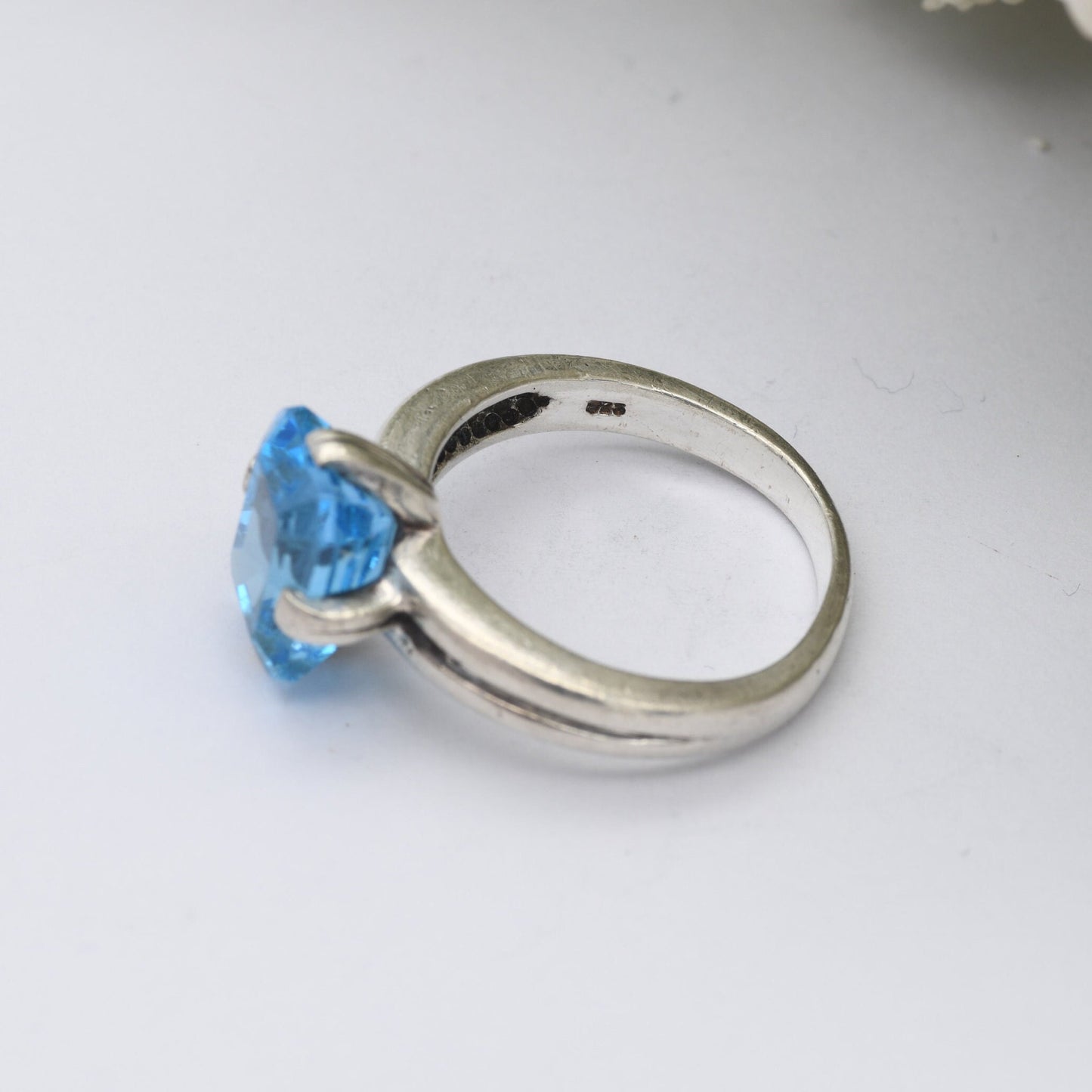 Sterling Silver Blue Stone Square Solitaire Ring