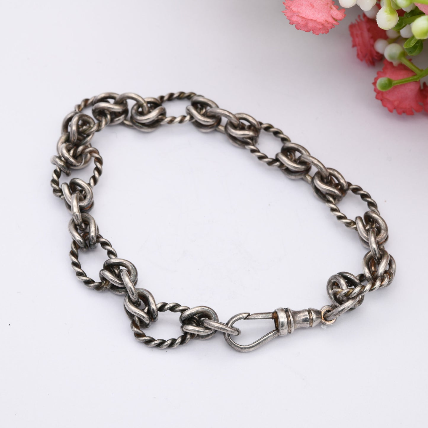 Vintage Sterling Silver Rope Link Chain Bracelet with Dog Clip Clasp 1994
