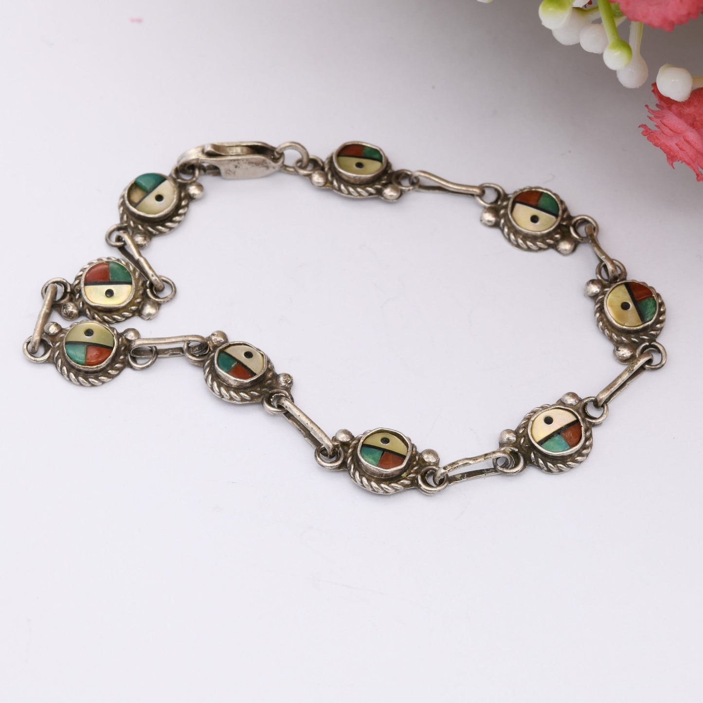Vintage Zuni Sunface Sterling Silver Panel Bracelet