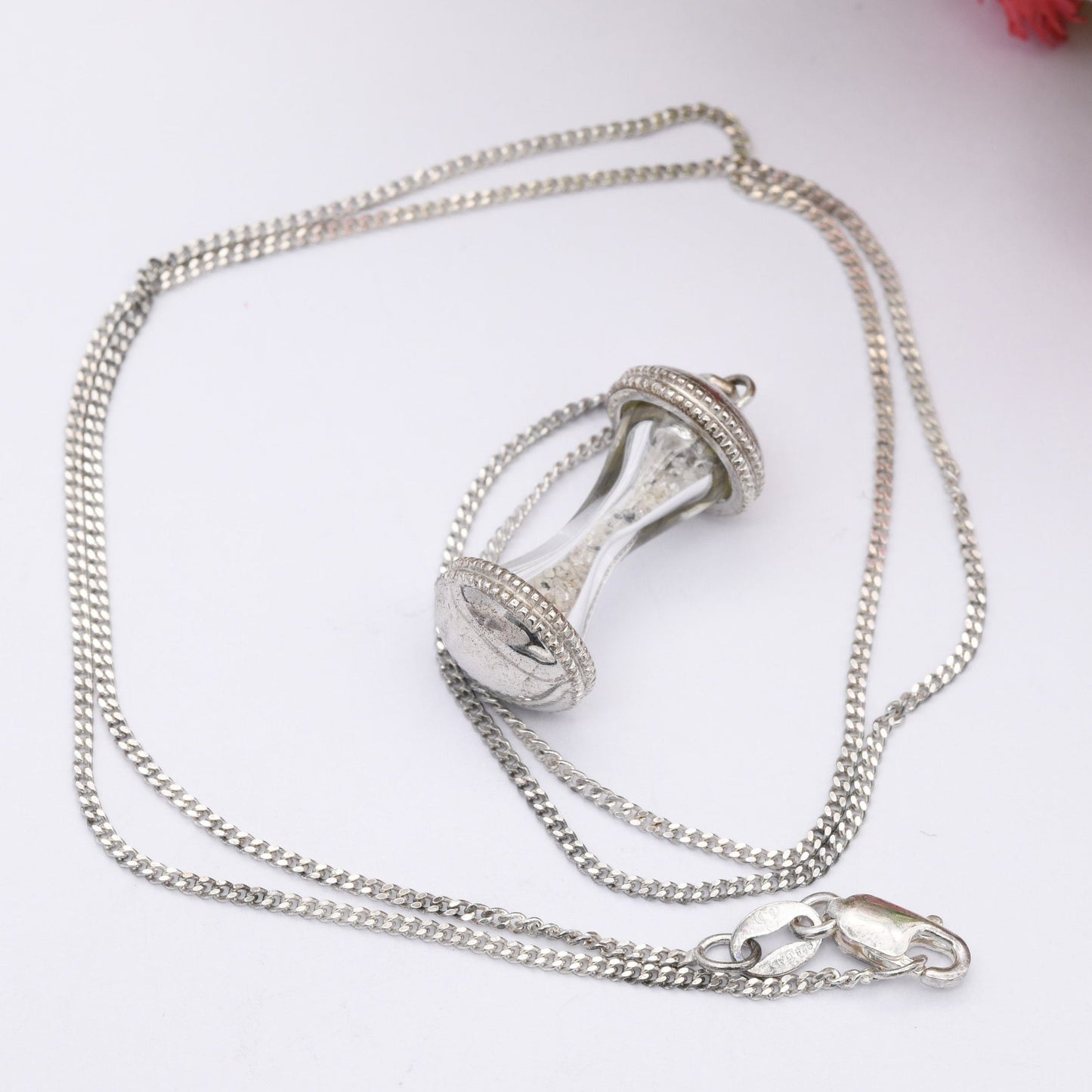 Sterling Silver Hourglass Pendant Necklace on a Trace Chain - Sand Timer | Cute Exam Gift | Time Flies