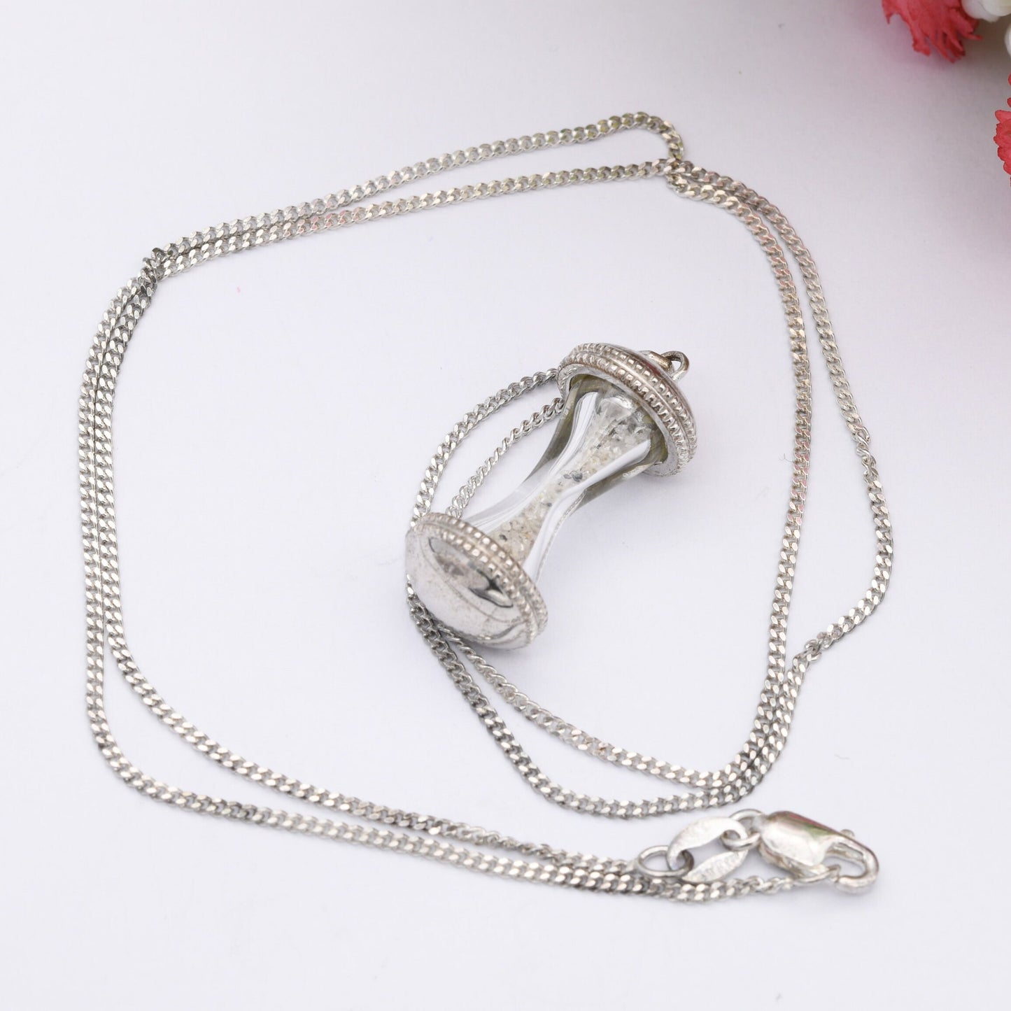 Sterling Silver Hourglass Pendant Necklace on a Trace Chain - Sand Timer | Cute Exam Gift | Time Flies
