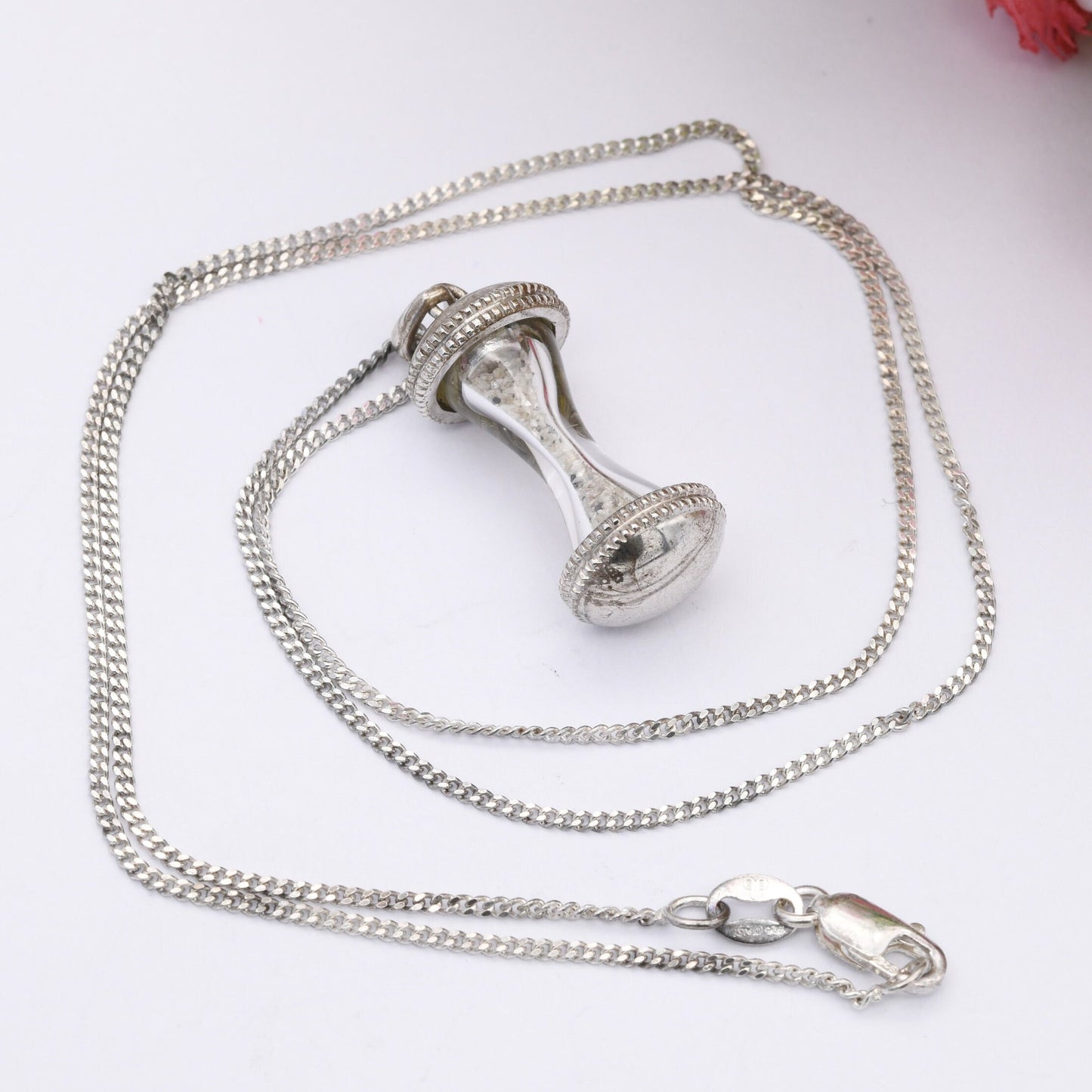 Sterling Silver Hourglass Pendant Necklace on a Trace Chain - Sand Timer | Cute Exam Gift | Time Flies