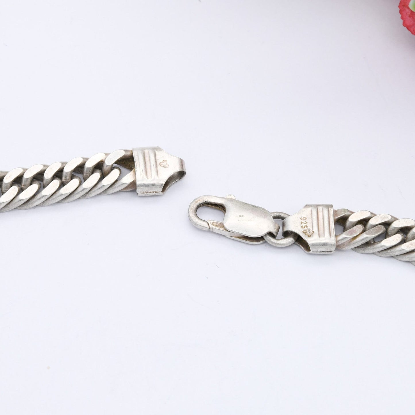 Chunky Sterling Silver Curb Link Chain Necklace - Large Y2K Flat Curb | Heavy Silver Necklace | 20"
