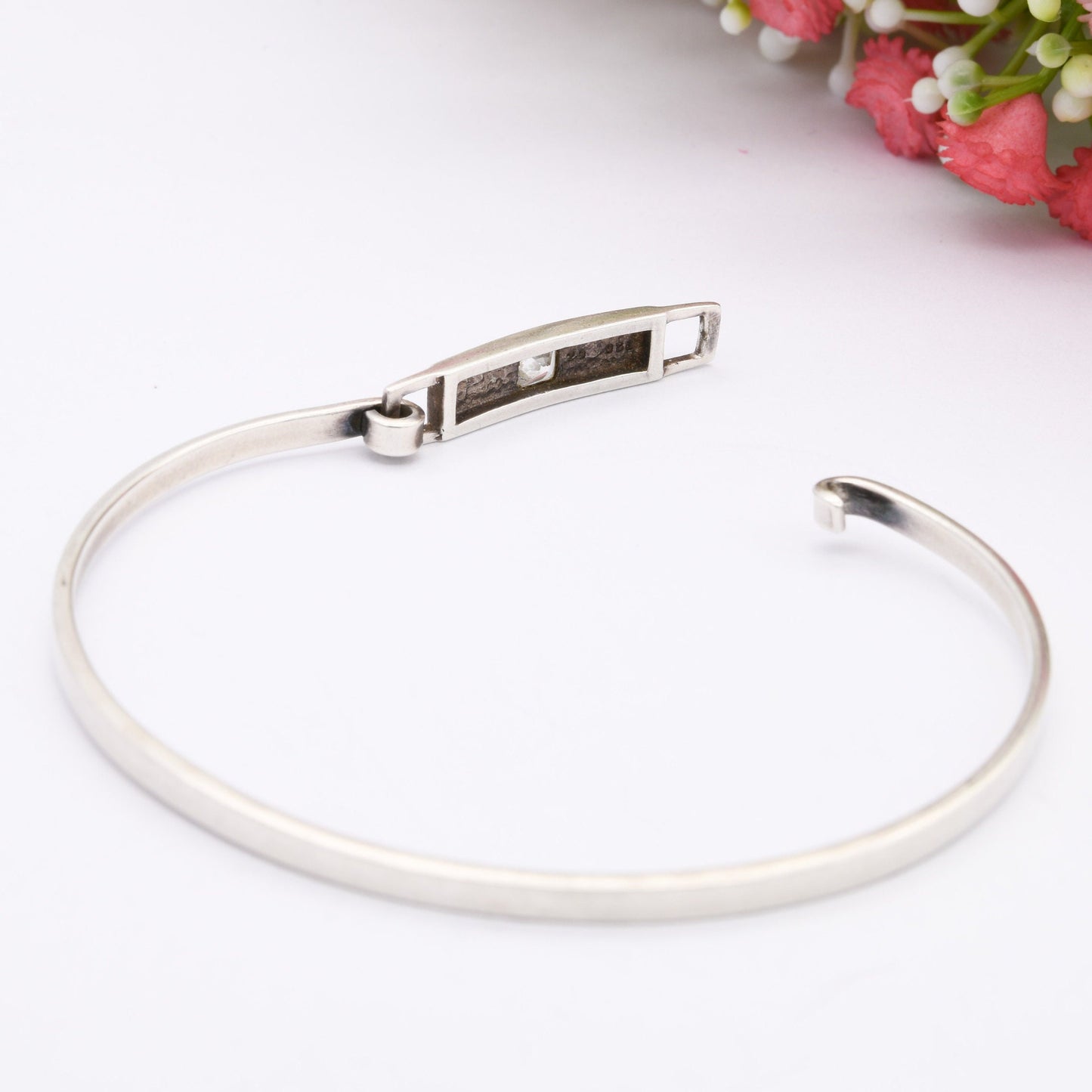 Sterling Silver Opening Bangle Bracelet - with Solitaire CZ