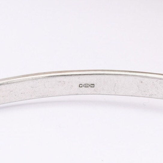 Sterling Silver Opening Bangle Bracelet with Wave Design and CZ Stones