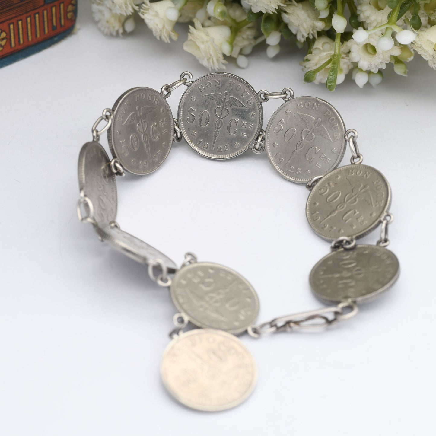 Antique Belgian Coin Bracelet 50 Centimes - 1922 to 1929 | French Text | Dutch Text | Vintage Coin Jewellery