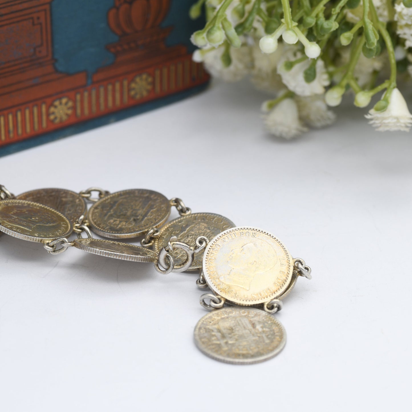 Antique Silver Spanish 50 Centimos Coin Bracelet - 1904 1910 | Alfonso XIII | Collectable Peseta Coin Jewellery